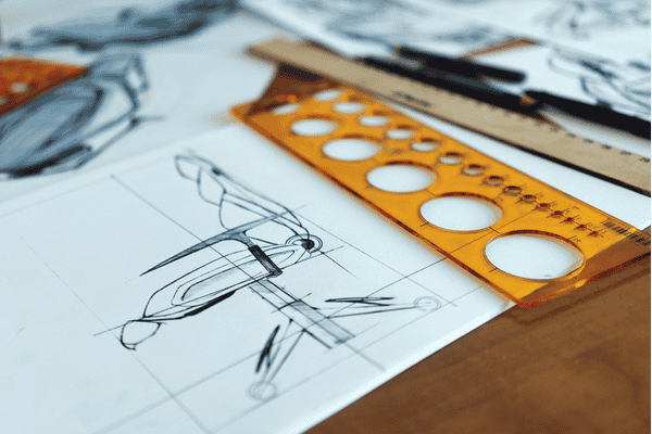 Croquis de designer produit : design de fauteuil de bureau